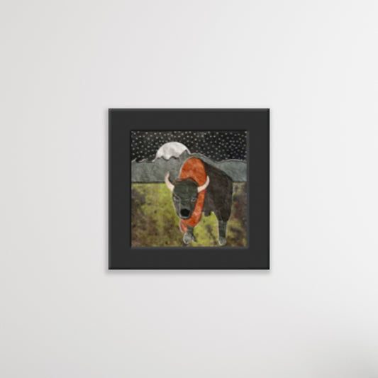 " Midnight Buffalo " Paper Collage Art