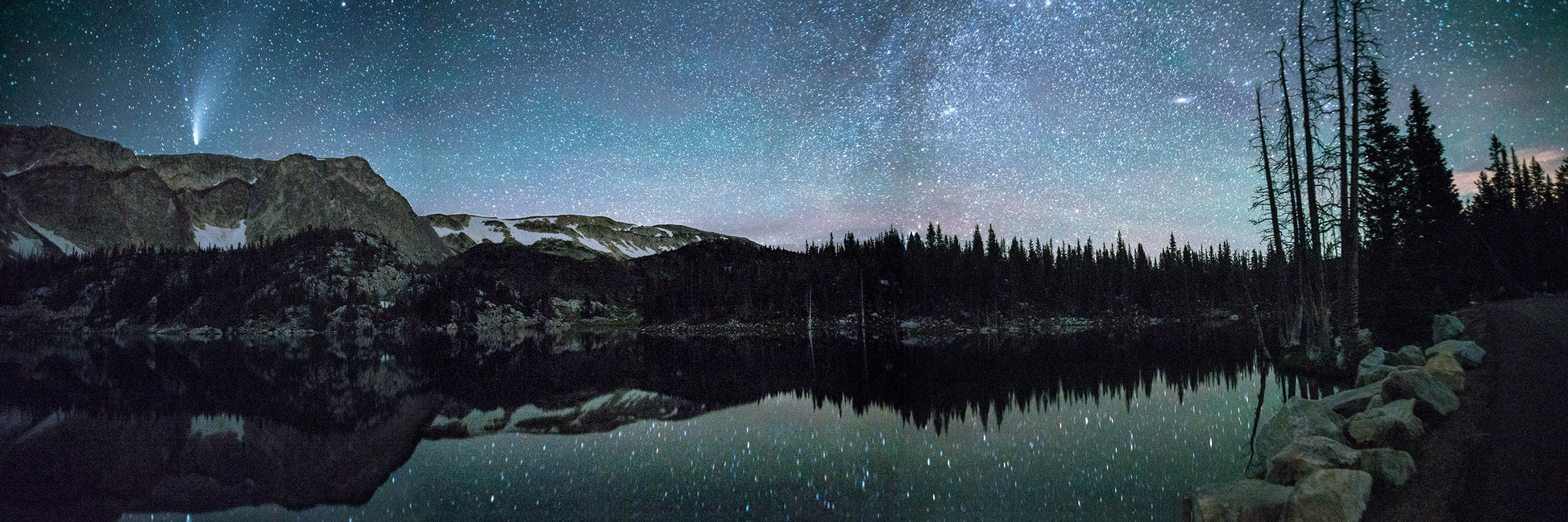 Mirror Lake, Comet Neowise, Milky Way and Andromeda Galaxy print. Used for cards and bookmarks as well