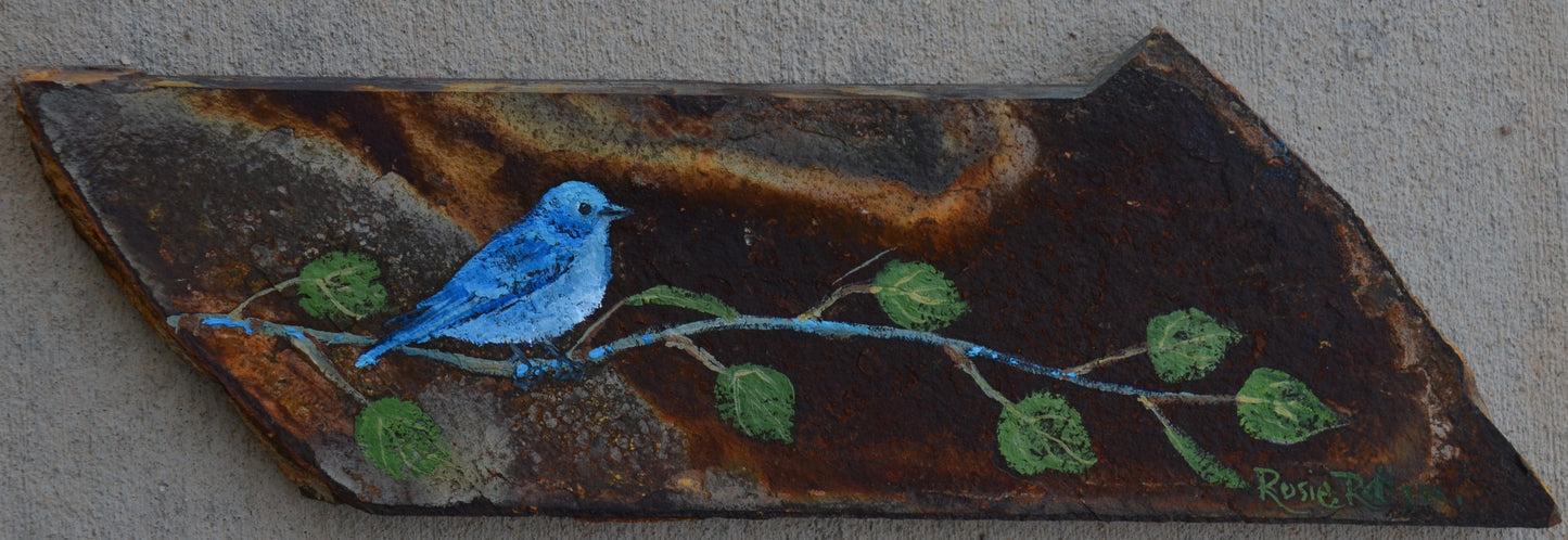 Original Oil Painting On Slate- "Mountain Blue Bird"