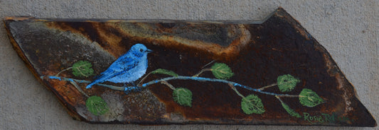 Original Oil Painting On Slate- "Mountain Blue Bird"