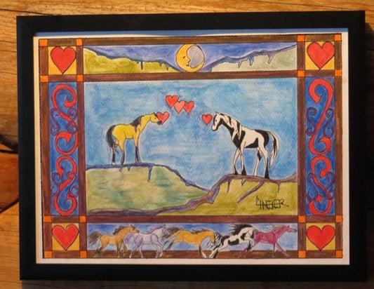 " Mustang Love with Boarder" Framed Original