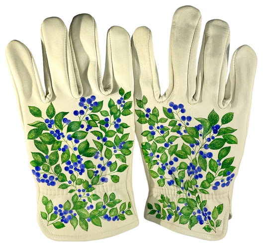 Huckleberry Bush on Cream Medium Leather Gloves