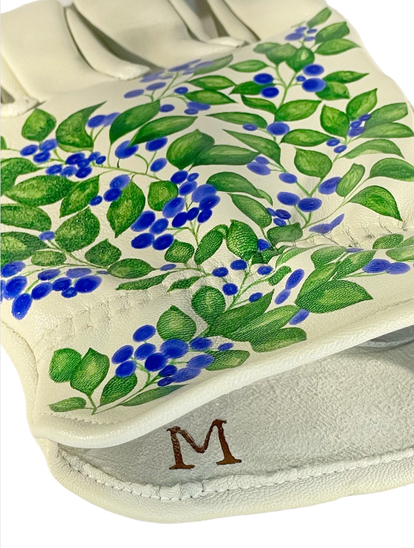 Huckleberry Bush on Cream Medium Leather Gloves