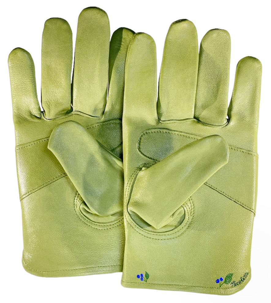 Huckleberry Bush on Sage Green Large Leather Gloves
