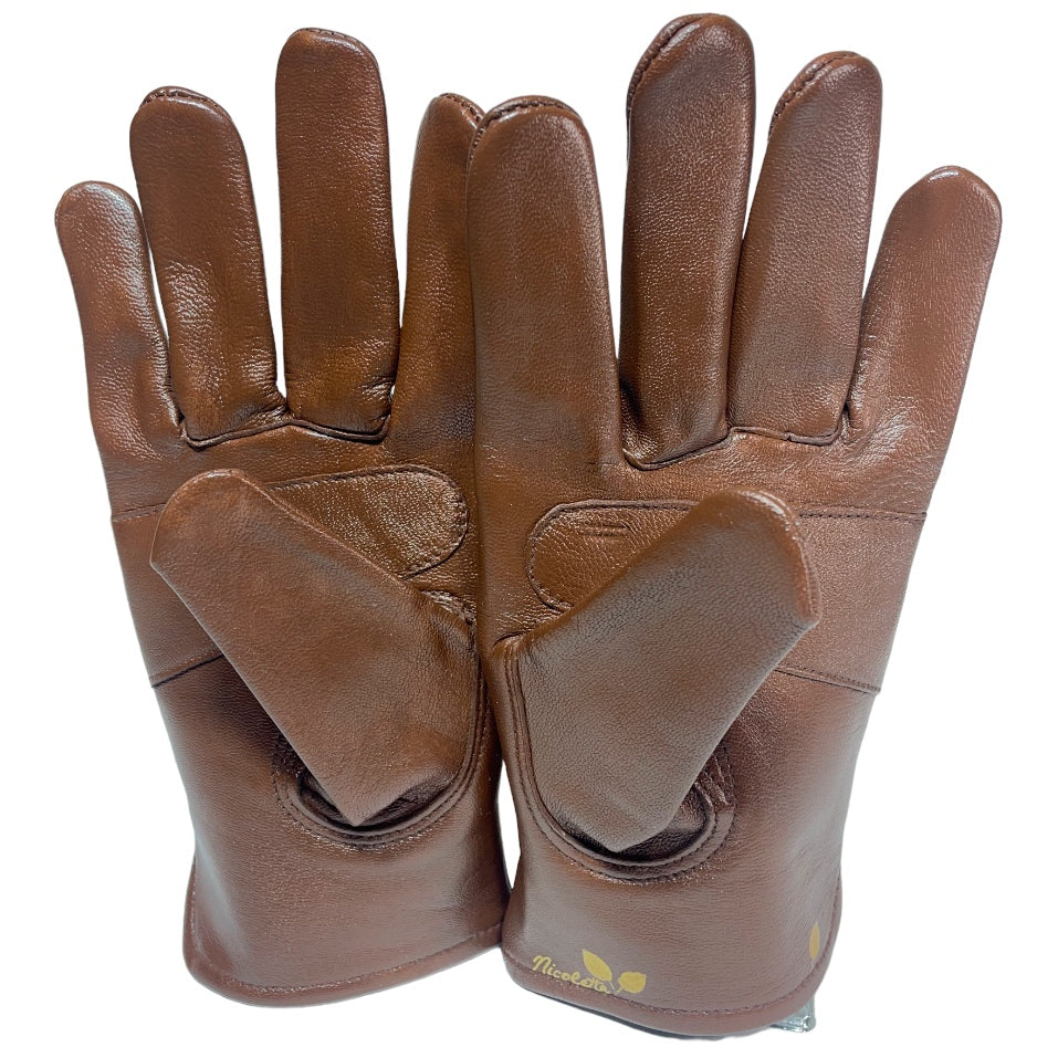 Yellow Rose and Rose Buds on Brown Medium Leather Gloves