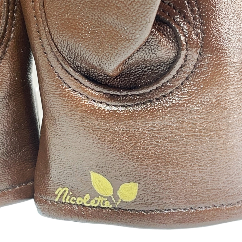 Yellow Rose and Rose Buds on Brown Medium Leather Gloves