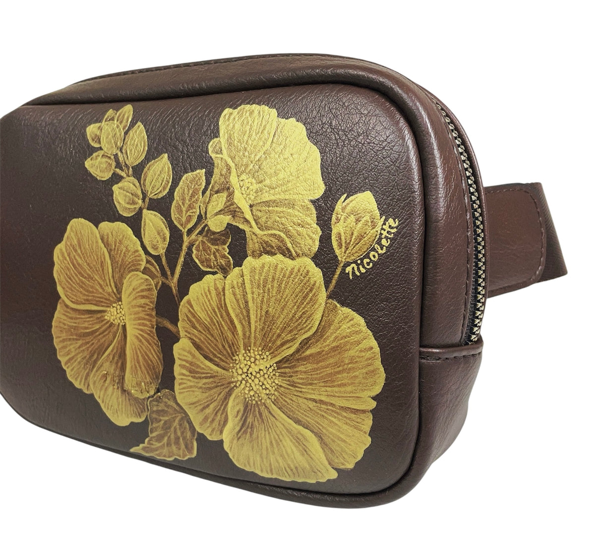 Belt Bag/Purse/Fanny Pack- Golden Hollyhocks on Brown