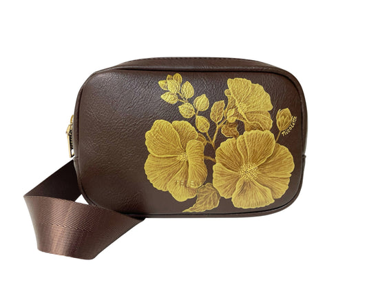 Belt Bag/Purse/Fanny Pack- Golden Hollyhocks on Brown