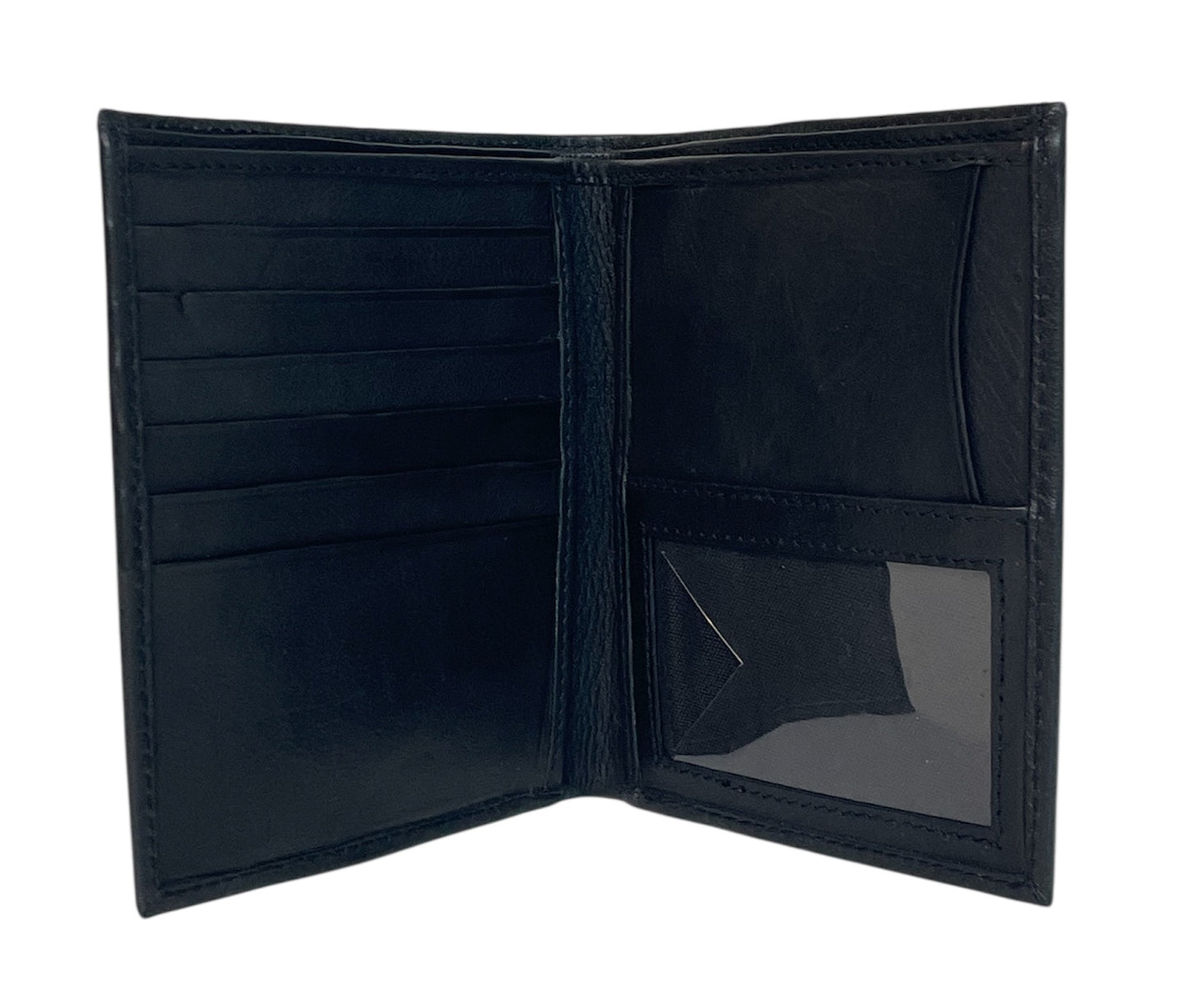 Black Leather Tall Bi-Fold Wallet- "Pink Thunderchild Crabapple Blossoms"