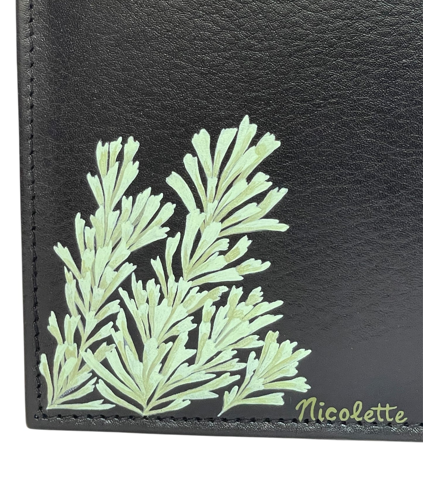 Black Leather Bi-Fold Wallet- "Meadowlark Perched in Sagebrush"