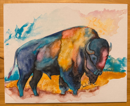 Watercolor Print- "Neon Bison"