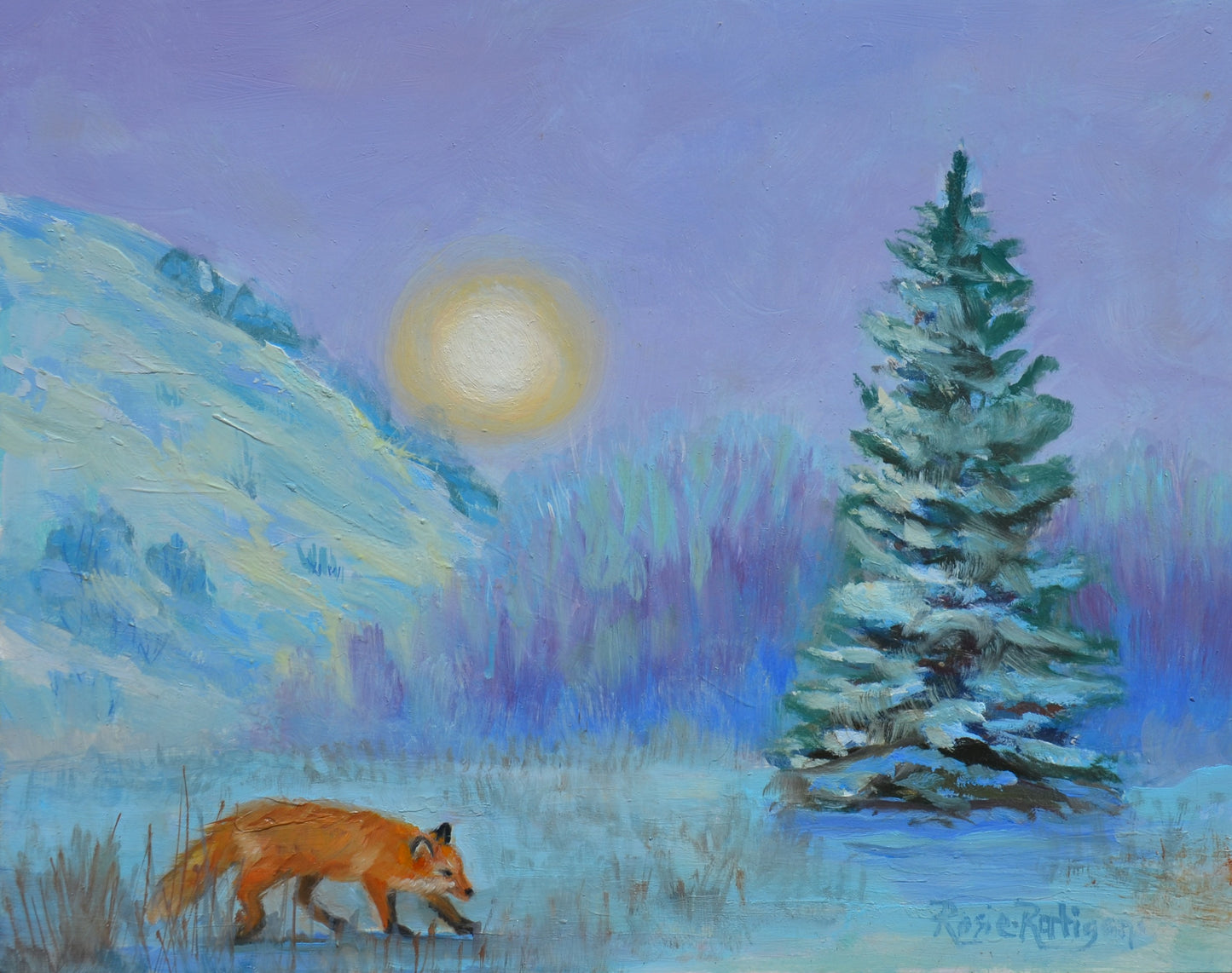 Original Oil Painting Framed- "Nightfall Study II" Fox