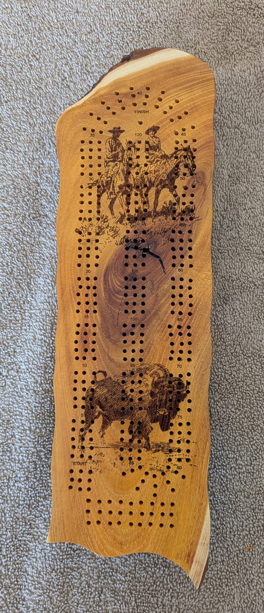 Cribbage Board- Osage Orange Wood with Western Scene