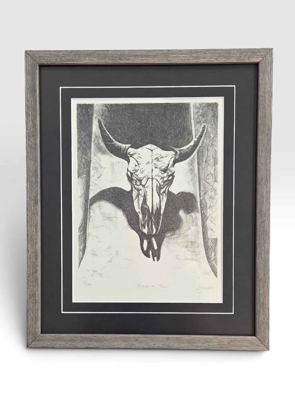 Framed Lithograph- "Bones of Time" Skull
