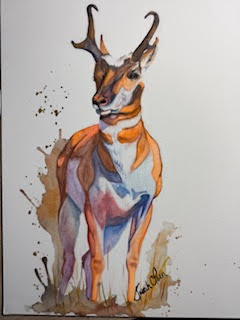 Watercolor Print- " Neon Goat" Florescent Pronghorn