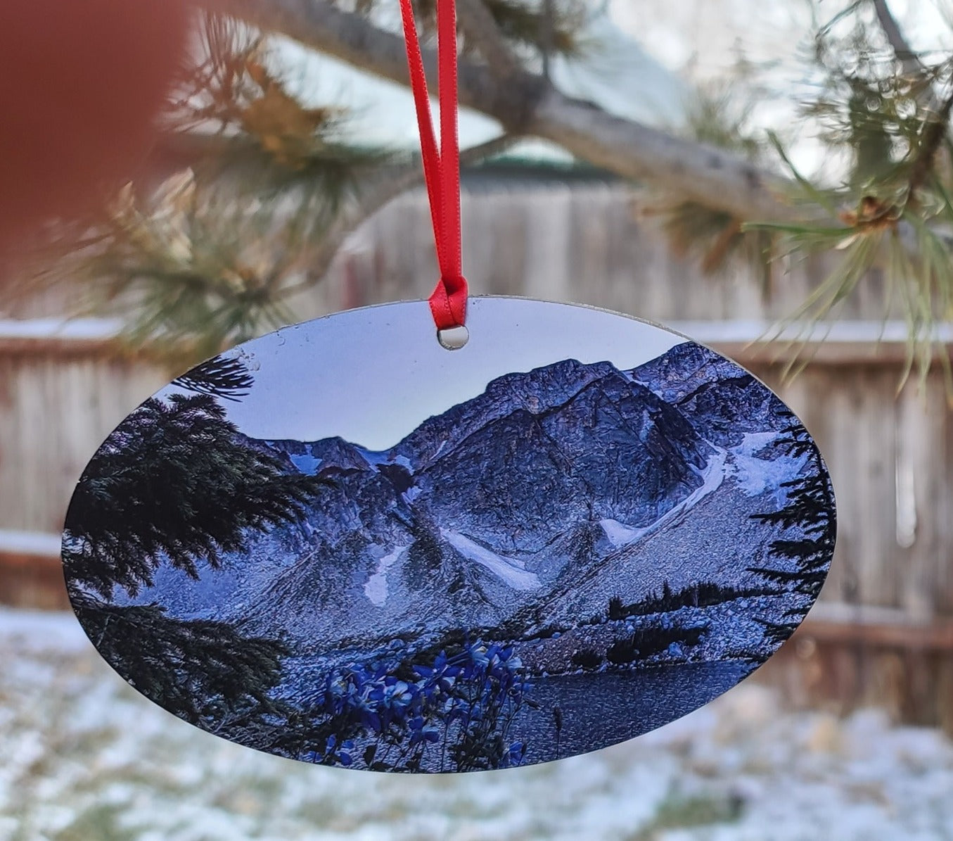 Ornament- "Purple Columbine" Flower and Mountains
