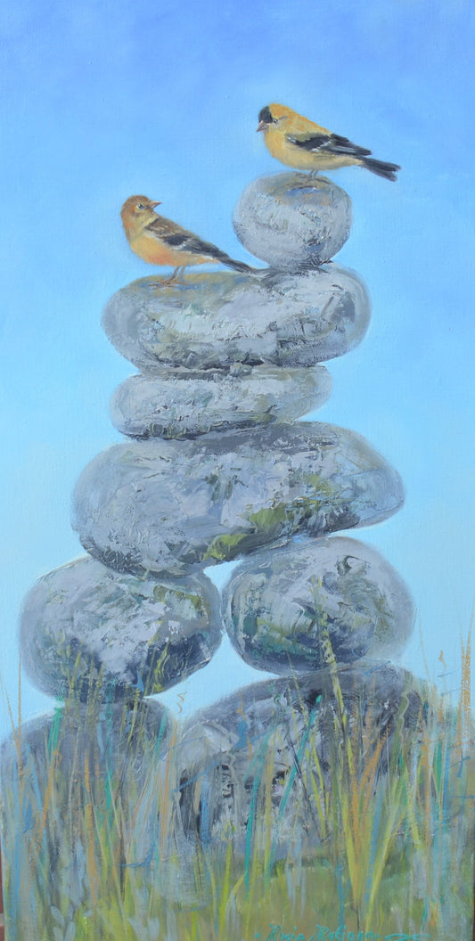 "Love At First Sight" Goldfinch Pair Original Oil Painting