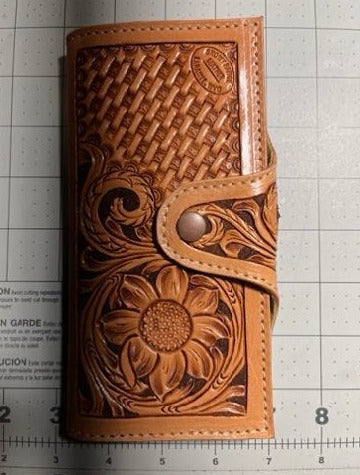 Bucking Horse and Rider with Sunflower Leather Clutch Wallet