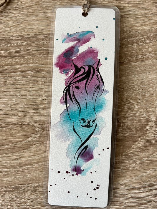 " Blue and Purple Horse " Original Watercolor Bookmark