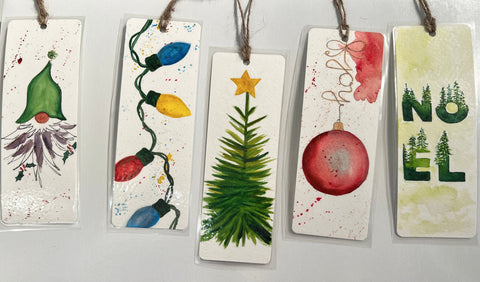 original laminated watercolor bookmarks. Christmas themes