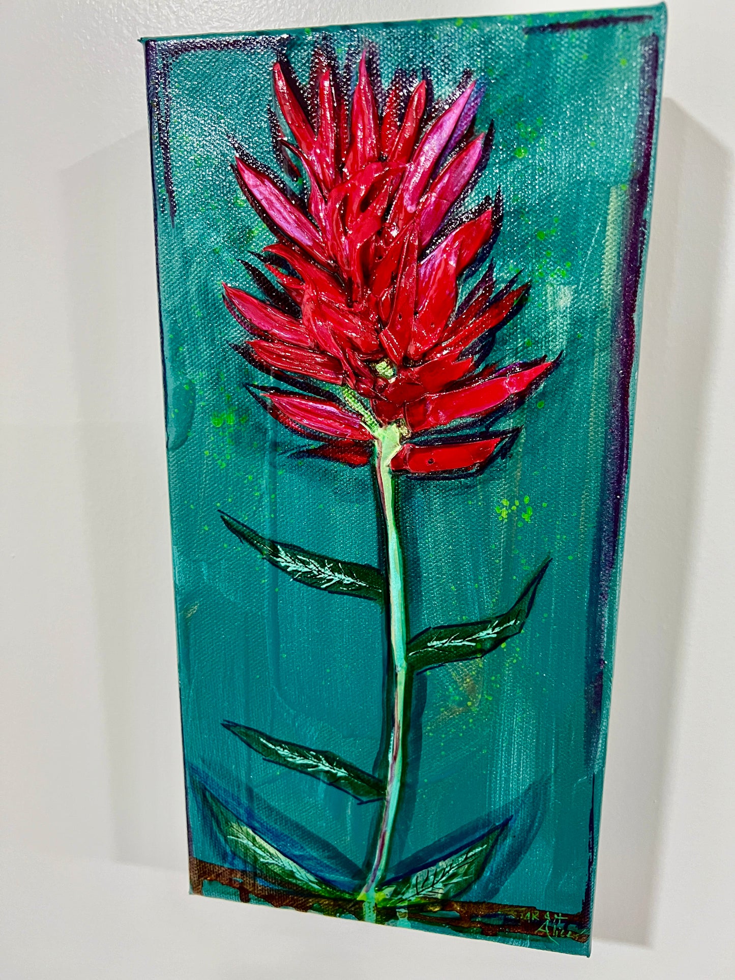 " Turquoise Bloom " Indian Paintbrush Original Textured Painting