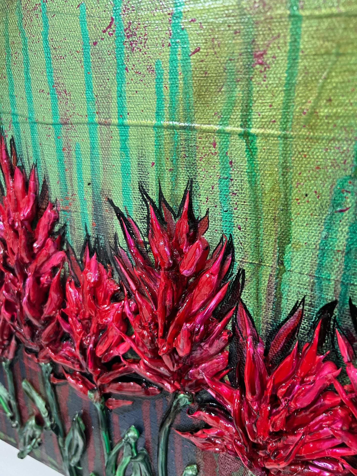 " Flame Kissed " Indian Paintbrush Original Textured Painting