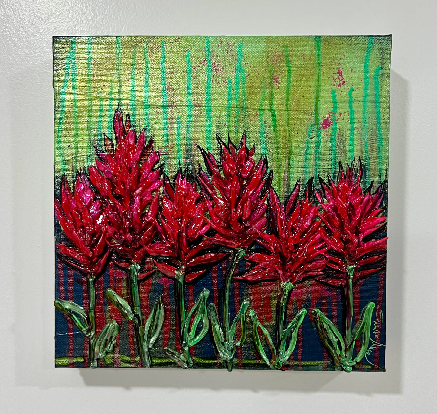 " Flame Kissed " Indian Paintbrush Original Textured Painting