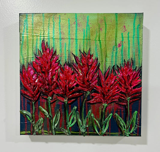 " Flame Kissed " Indian Paintbrush Original Textured Painting