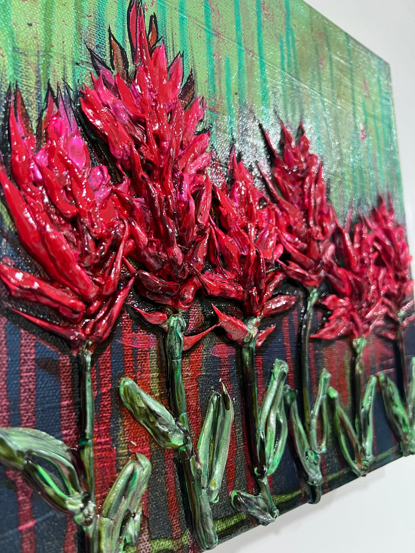 " Flame Kissed " Indian Paintbrush Original Textured Painting