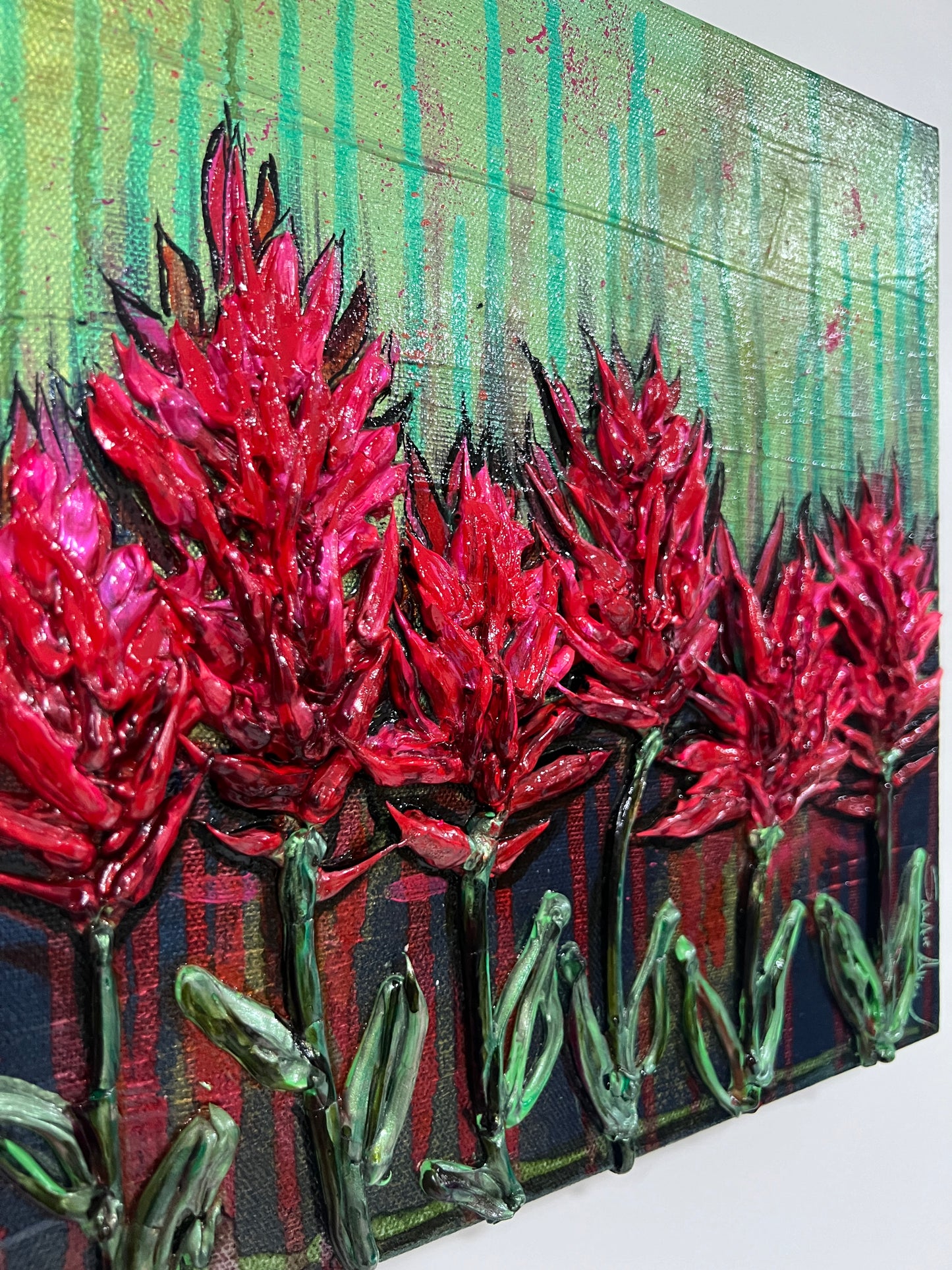 " Flame Kissed " Indian Paintbrush Original Textured Painting