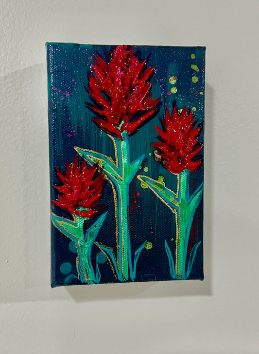 " Azure Bouquet " Small Indian Paintbrush Original Textured Painting