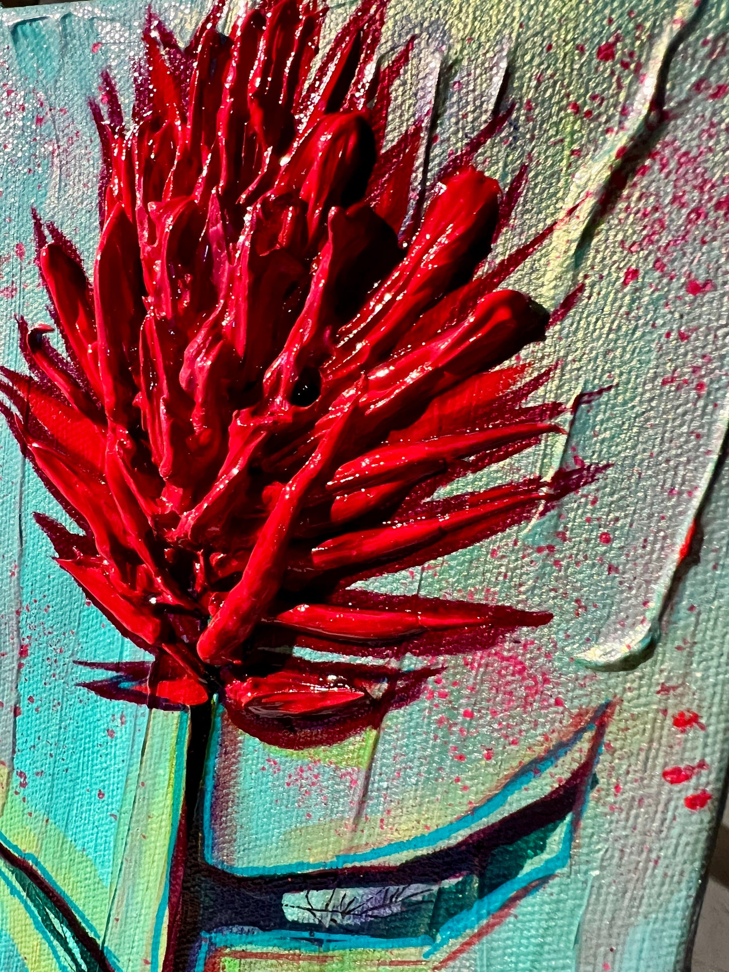 " Azure Bloom " Indian Paintbrush Original Textured Painting