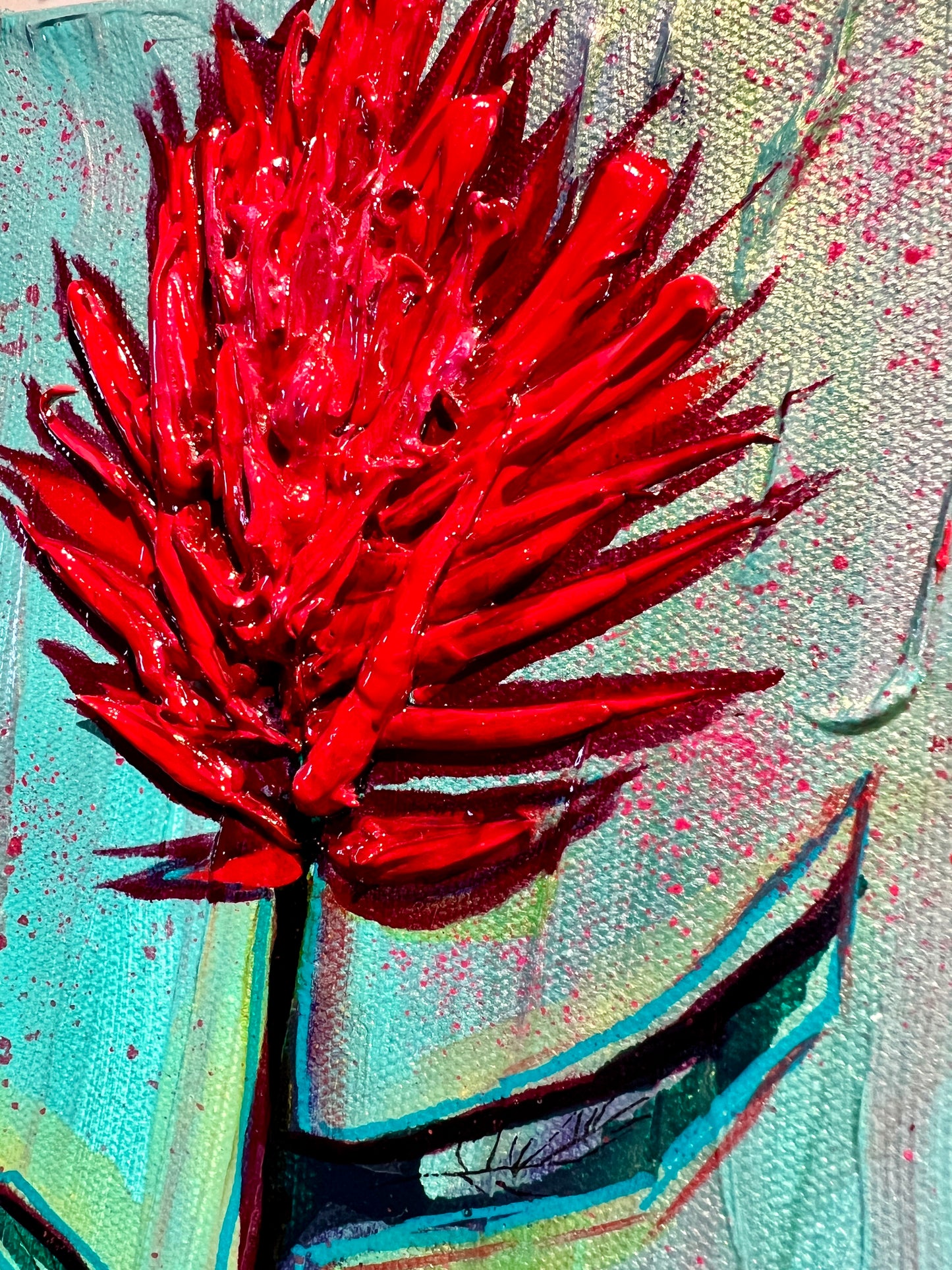 " Azure Bloom " Indian Paintbrush Original Textured Painting