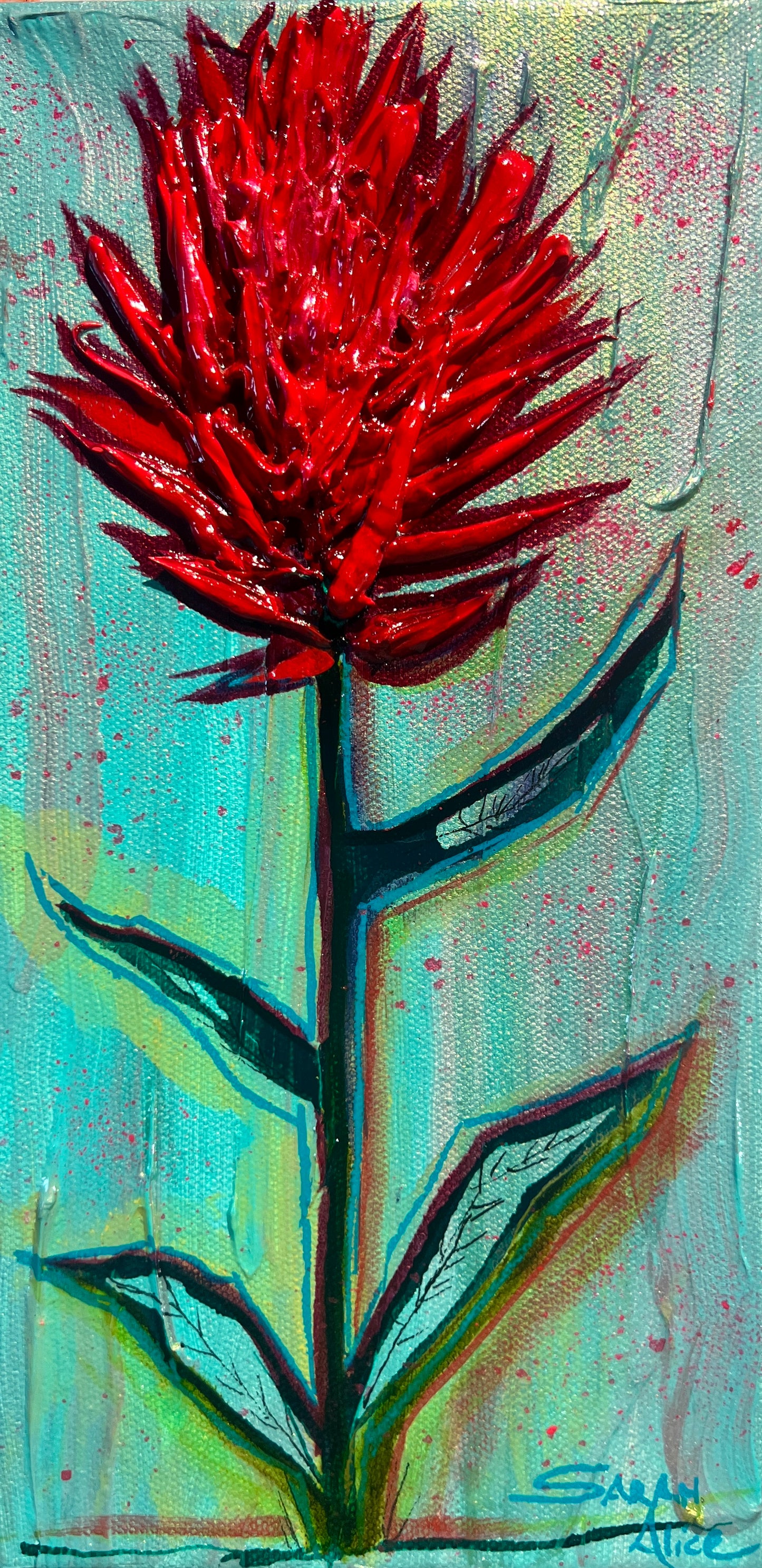 " Azure Bloom " Indian Paintbrush Original Textured Painting