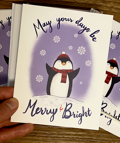 " Merry and Bright " Penguin Five Card Pack