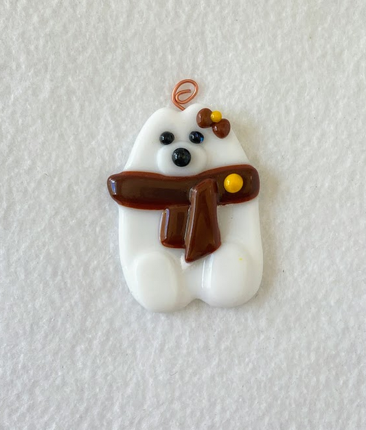 " Brown and Gold " Fused Glass Polar Bear Ornament