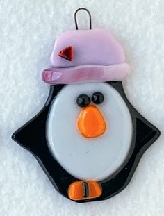 " Ruby Jo Penguin " Fused Glass Ornament