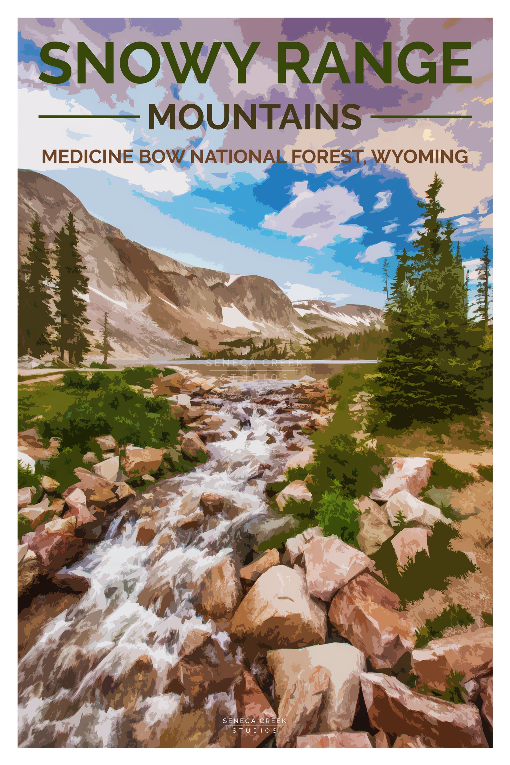 Snowy Range Poster Photographer: Allison Pluda  The Snowy Range Mountains  Medicine Bow National Forest  12" x "High Quality Poster Art Print - Original Artwork  Special edition line of premium high quality poster prints  Featuring the iconic Lake Marie Falls in the Snowy Range Mountains  Part of Medicine Bow National Forest just outside of Centennial, Wyoming  West of Laramie, Wyoming. Relive your memories of the surrounding beauty of this mountain lake.