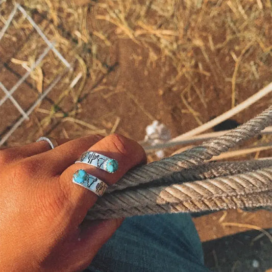 Ring- Steer Head W/ Turquoise Accent