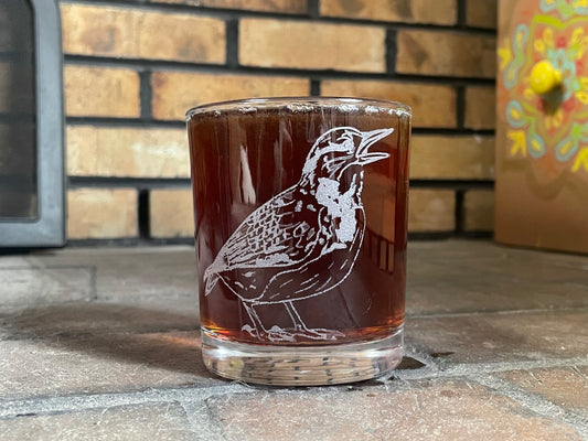 " Sturnella Neglecta" Western Meadowlark Whiskey Glass