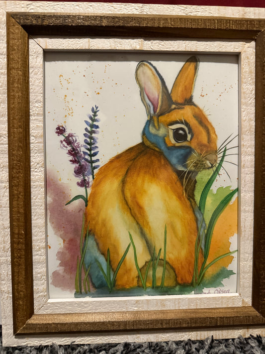 Framed Watercolor Print- "Bunny in Rear View"