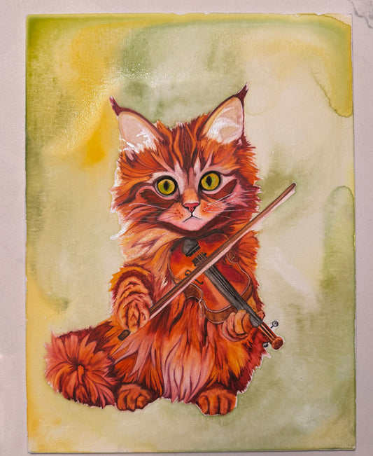 Watercolor Print- "Cat and Fiddle"