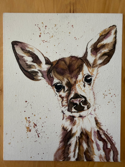 Watercolor Print- "The Gilded Fawn" Baby Deer