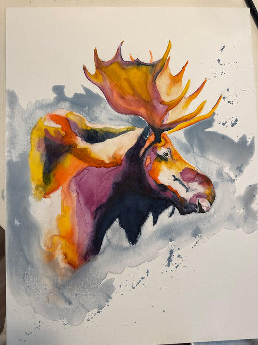 Watercolor Print- "Sunset Moose"