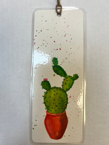 " Cacti in Red Pot " Original Watercolor Bookmark