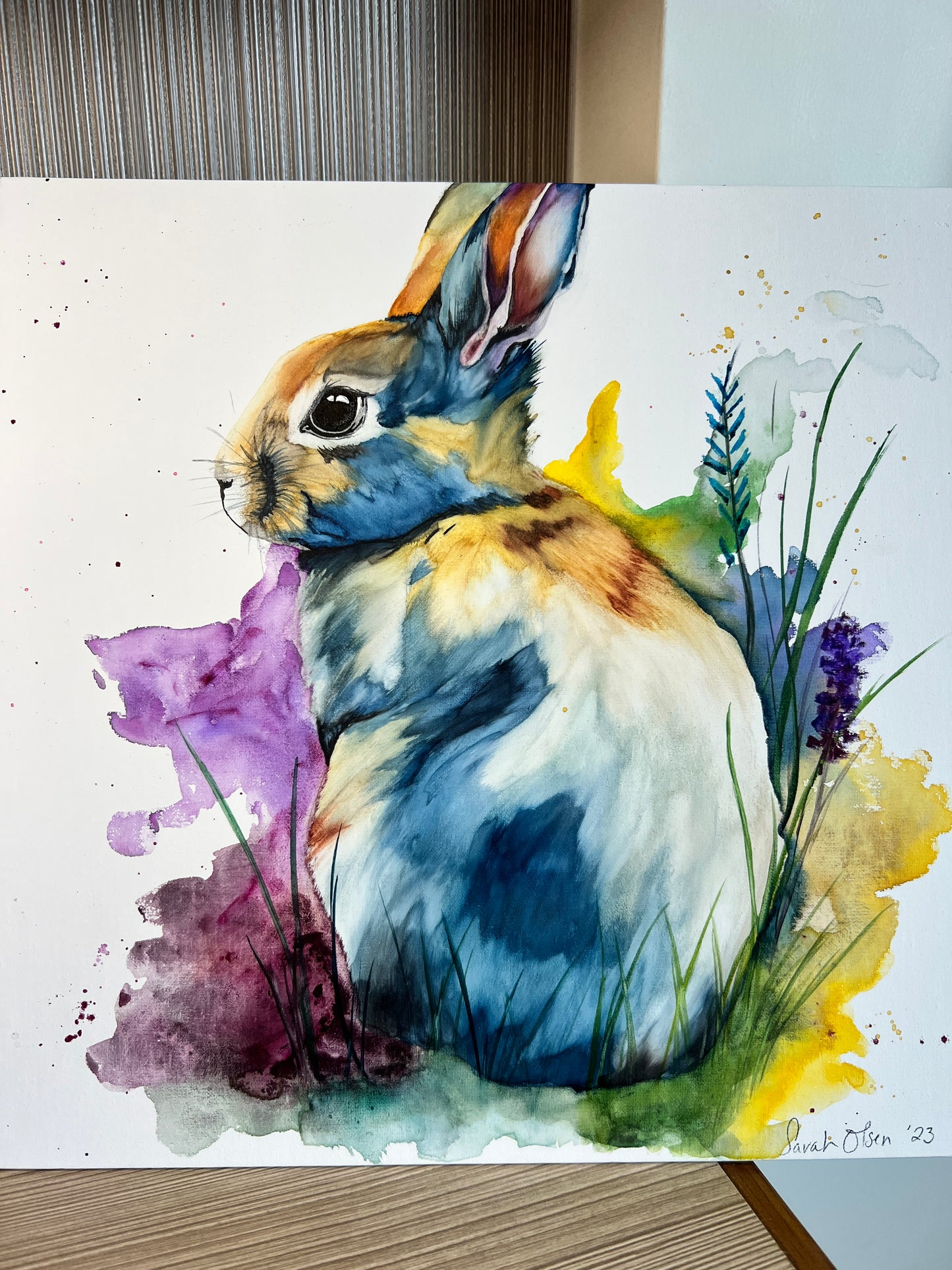 " Rabbit in Wildflowers " Watercolor Art