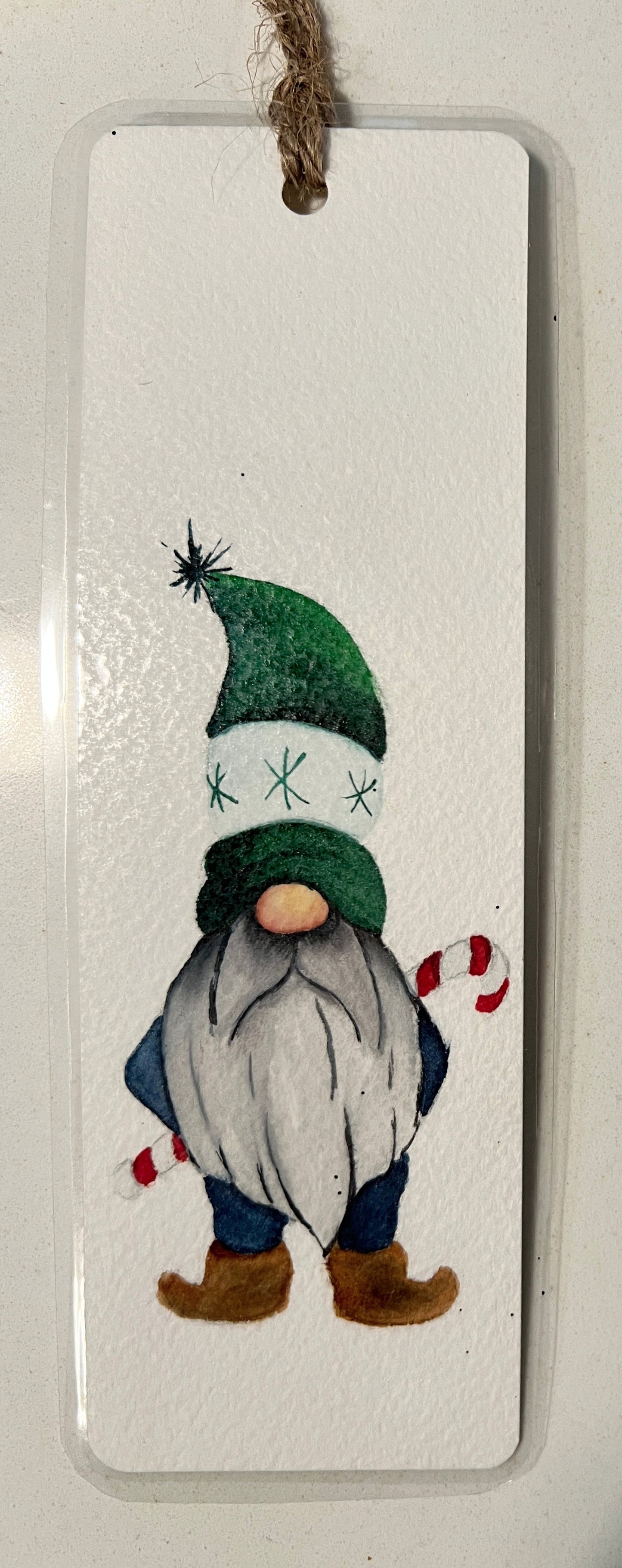 " Candy Cane Gnome " Original Watercolor Bookmark