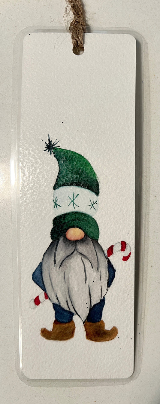 " Candy Cane Gnome " Original Watercolor Bookmark