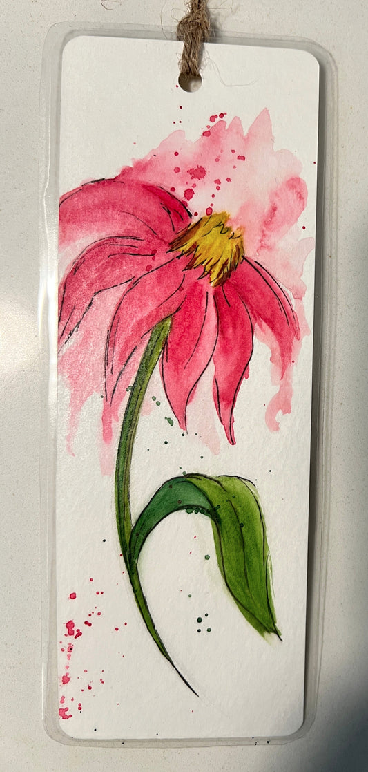 " Pink Flower " Original Watercolor Bookmark
