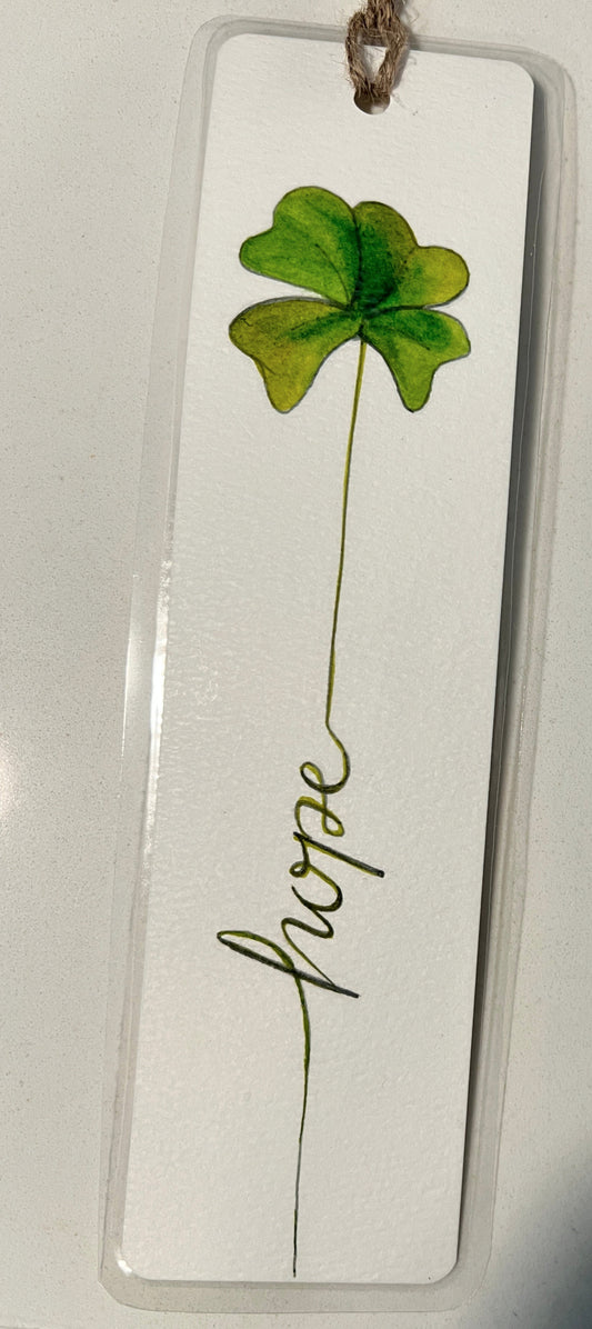" Hope " 4 Leaf Clover Original Watercolor Bookmark